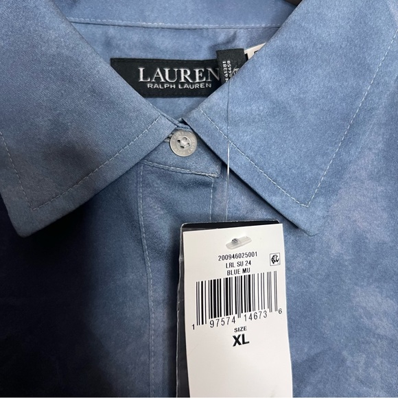 Lauren Ralph Lauren  Women’s Relaxed Fit Print Charmeuse Shirt in blue Size: XL - Picture 3 of 5
